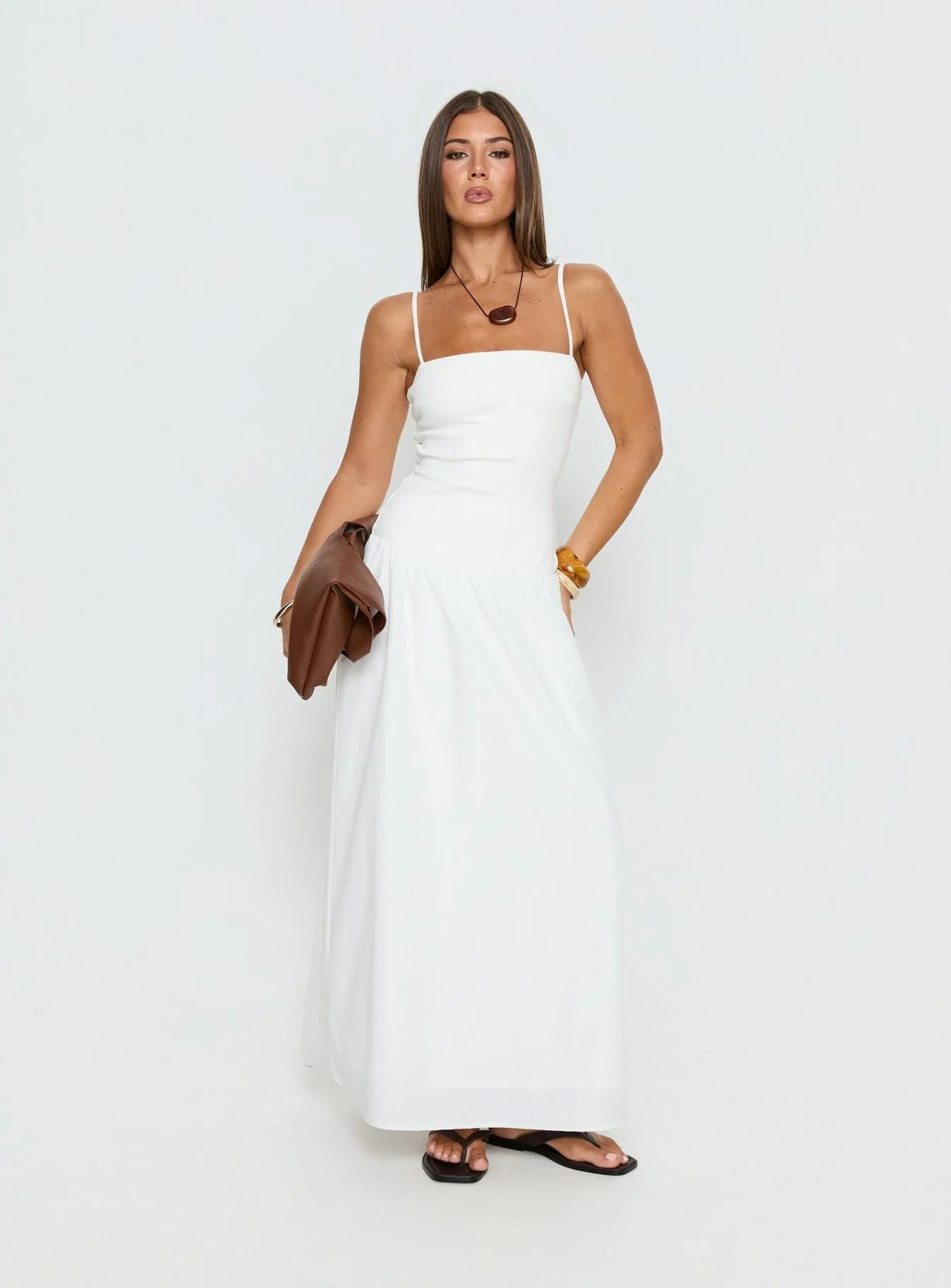 Robe longue en maille taille basse Erroll blanc