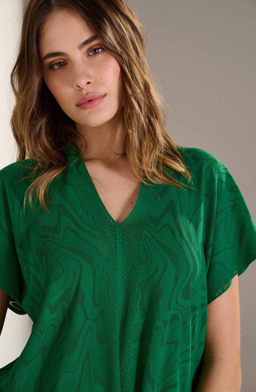 pery Madder red lace fringed poncho tunic