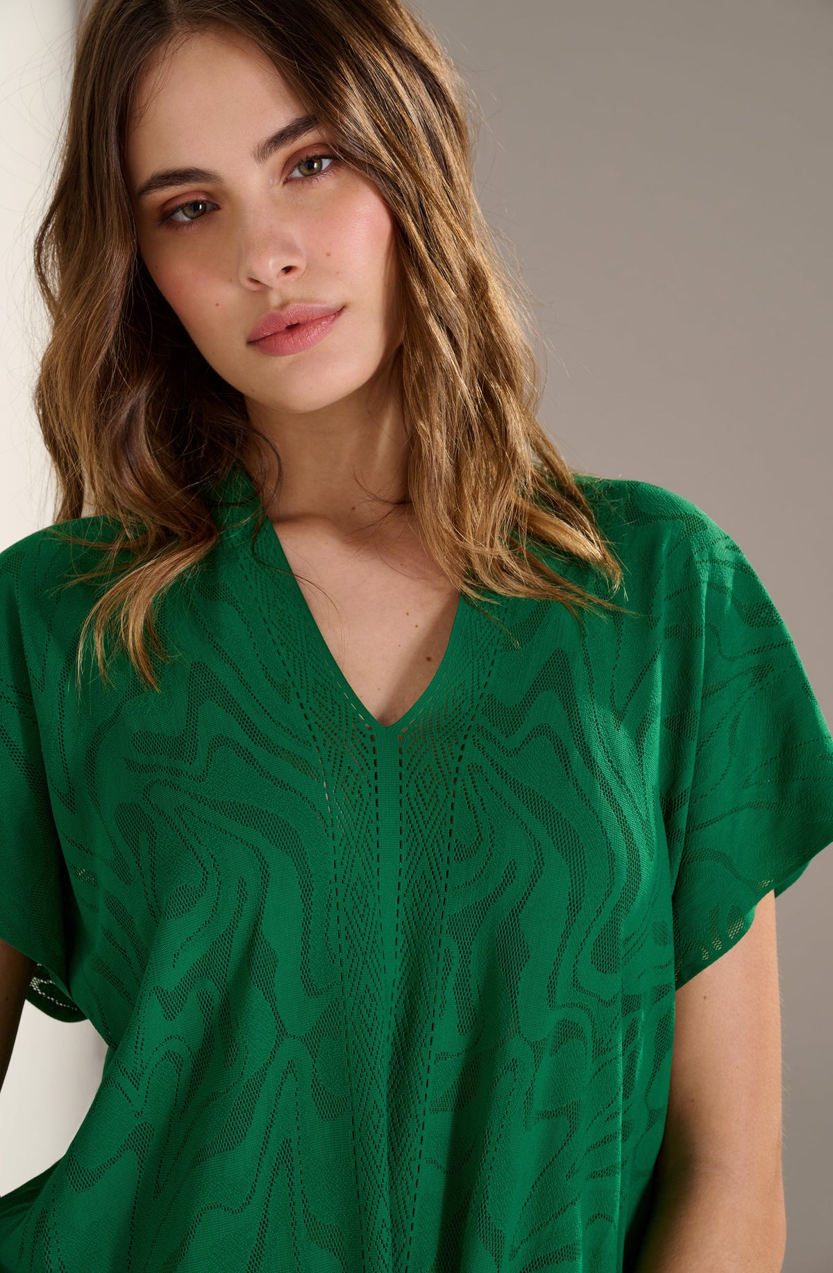 Tunique poncho à franges en dentelle bronze