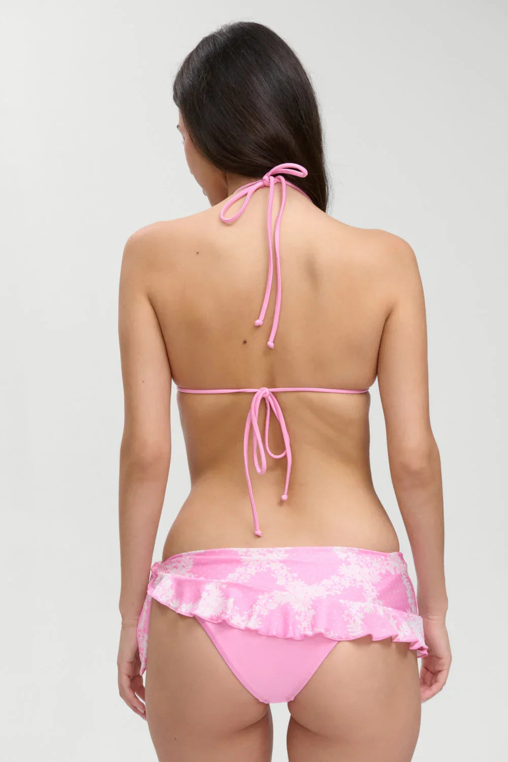 Haut de bikini triangle Nick Satin - Rose tropical à pois