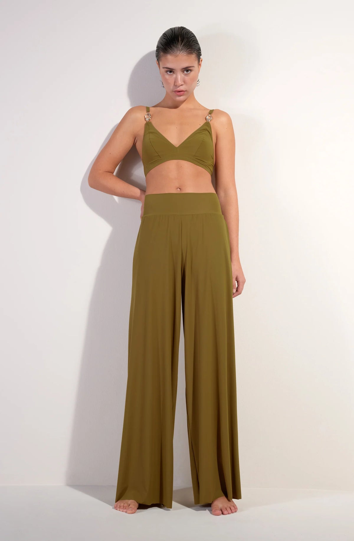 pitta Black wide-leg printed pants in tulle
