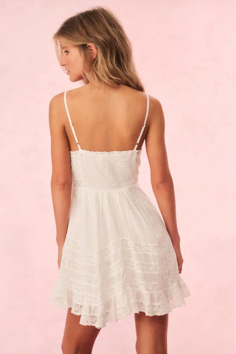 Mini-robe Alonna en coton à finitions en dentelle - BLANC