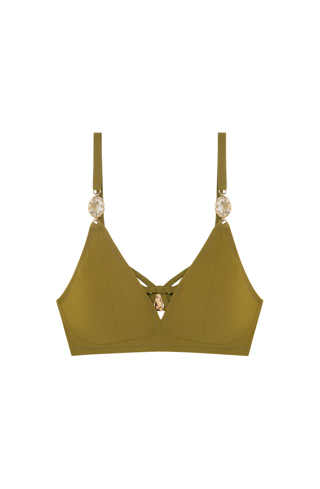agata Bronze triangle swimsuit top with jewels