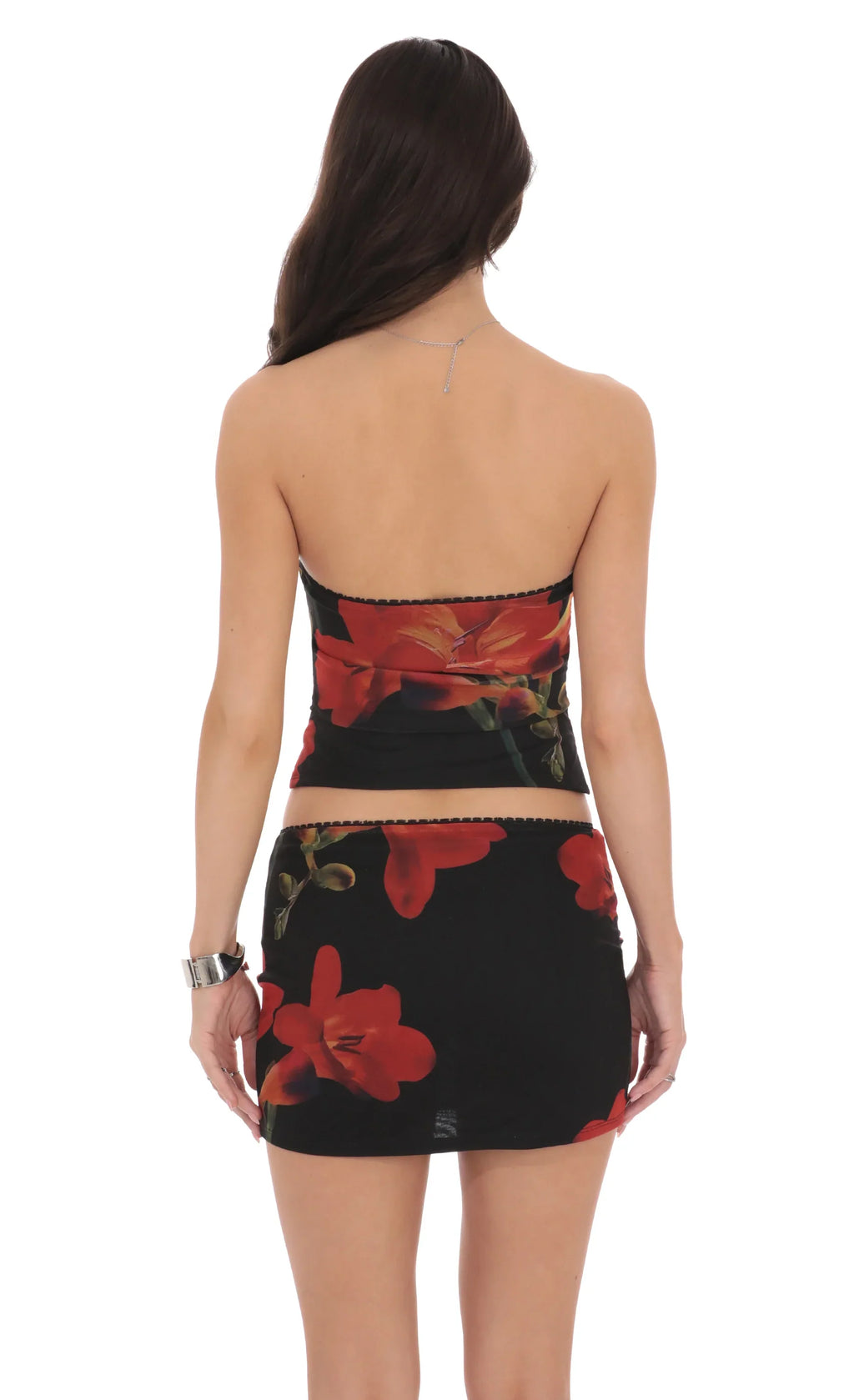 Haut tubulaire en maille florale noire