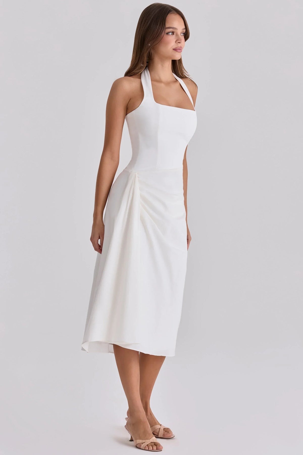 Robe midi en coton blanc à dos nu