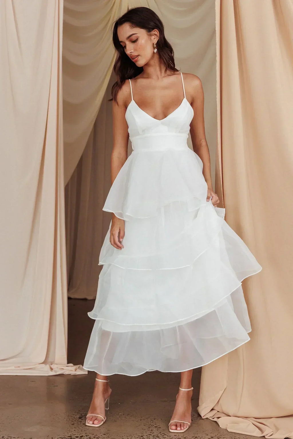 Robe Midi Étagée à Volants « Made For You » Blanc