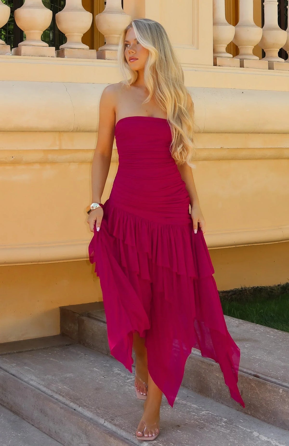Robe midi sans bretelles Venetian Dreams Dragonfruit