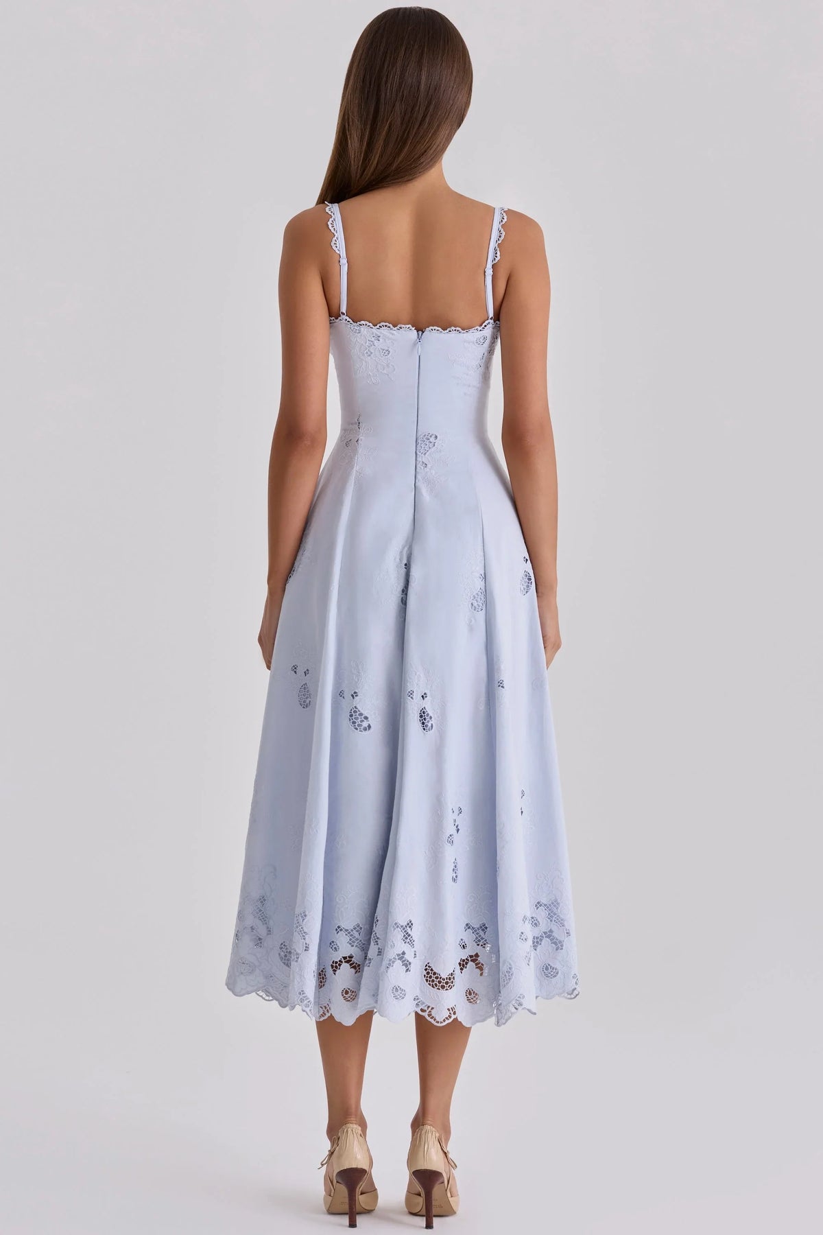 Robe longue midi broderie anglaise en dentelle jacinthe + coton