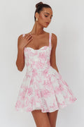 Robe Courte Épaules Dénudées Florale Rose Attire-Mon-Regard