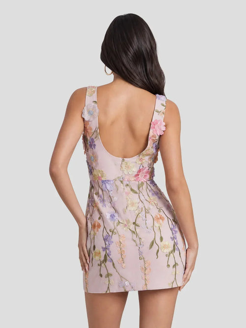 Mini-robe en tulle à appliqués floraux 3D
