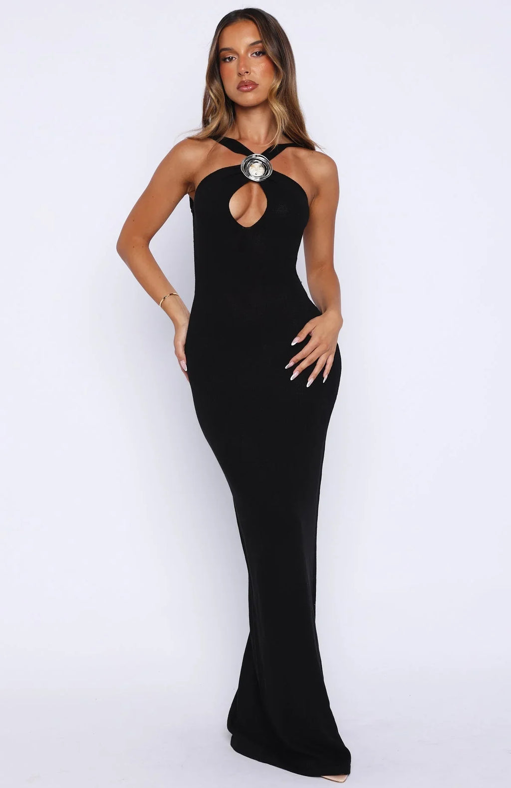 Robe longue en maille « Forever On Vacation » noire