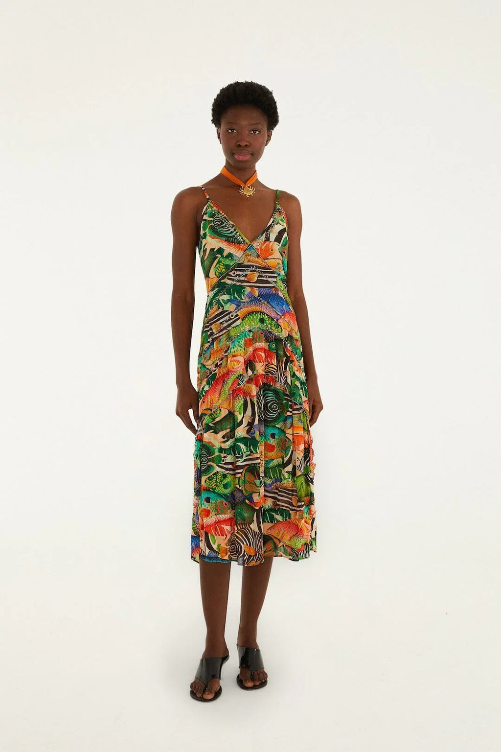 Robe midi sans manches multicolore poisson mer
