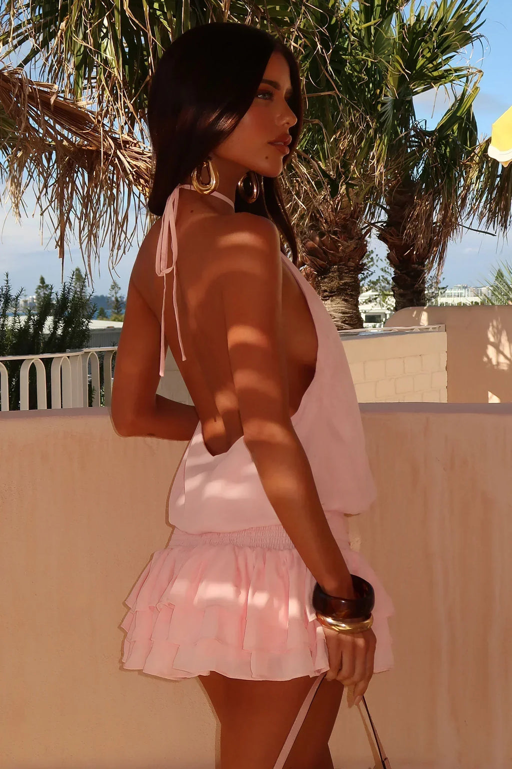 Mini-robe dos nu Latina - Rose clair