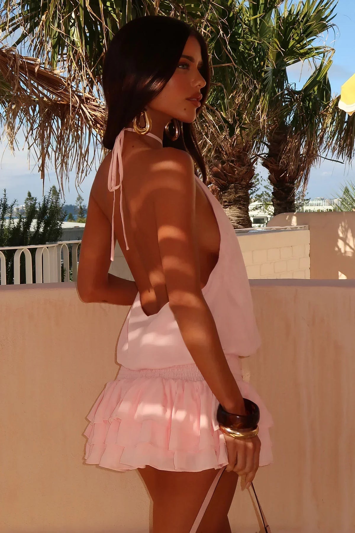 Mini-robe dos nu Latina - Rose clair