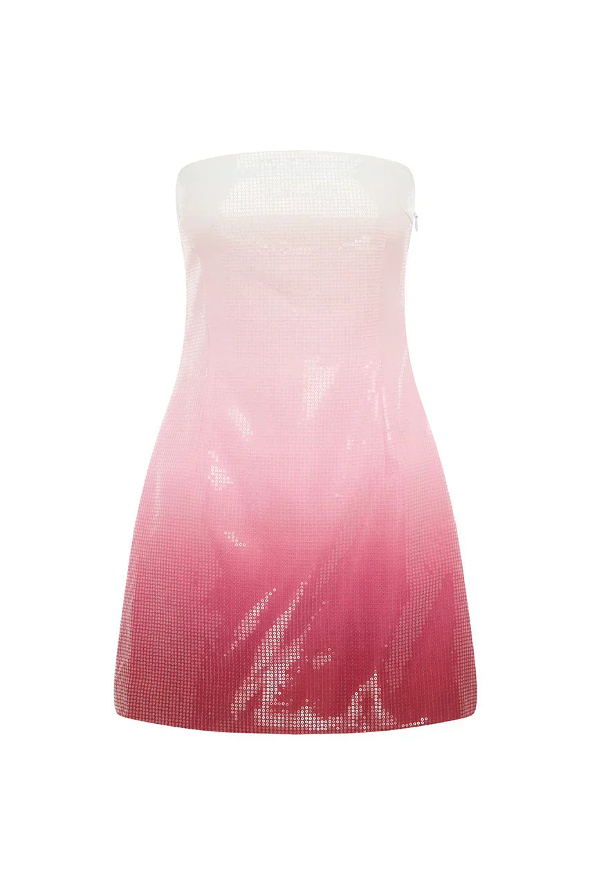 ROBE MINI BUSTIER PAILLETTES IBIZA - OMBRÉ FRAISE