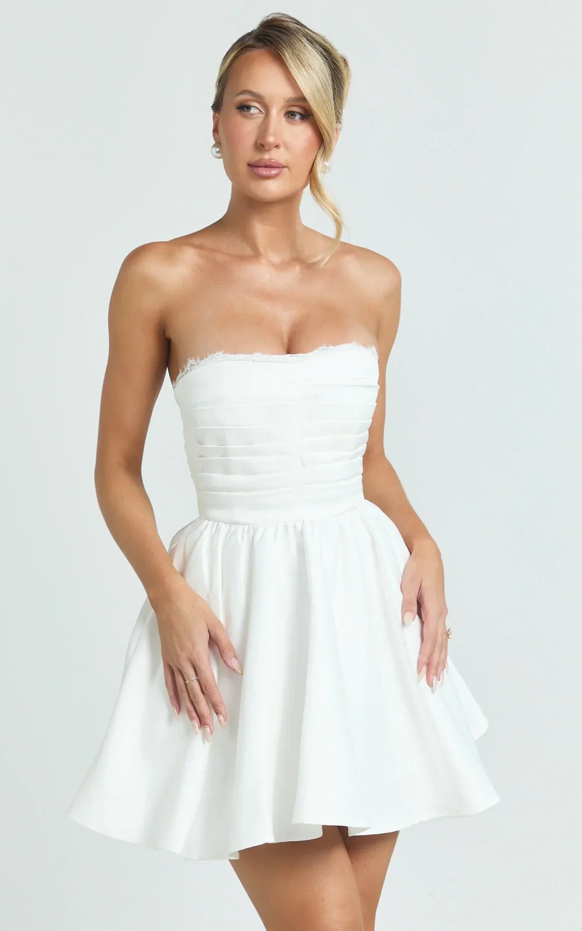 Bianca Mini Dress - Strapless Fit And Flare Dress in Ivory