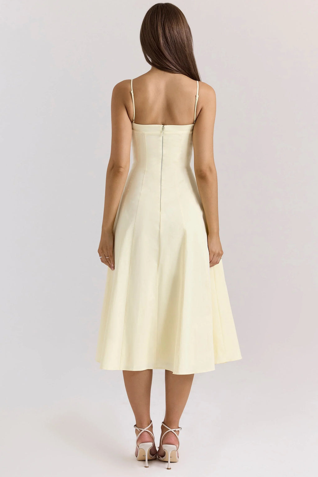 Robe midi trapèze en coton stretch imprimé citrons