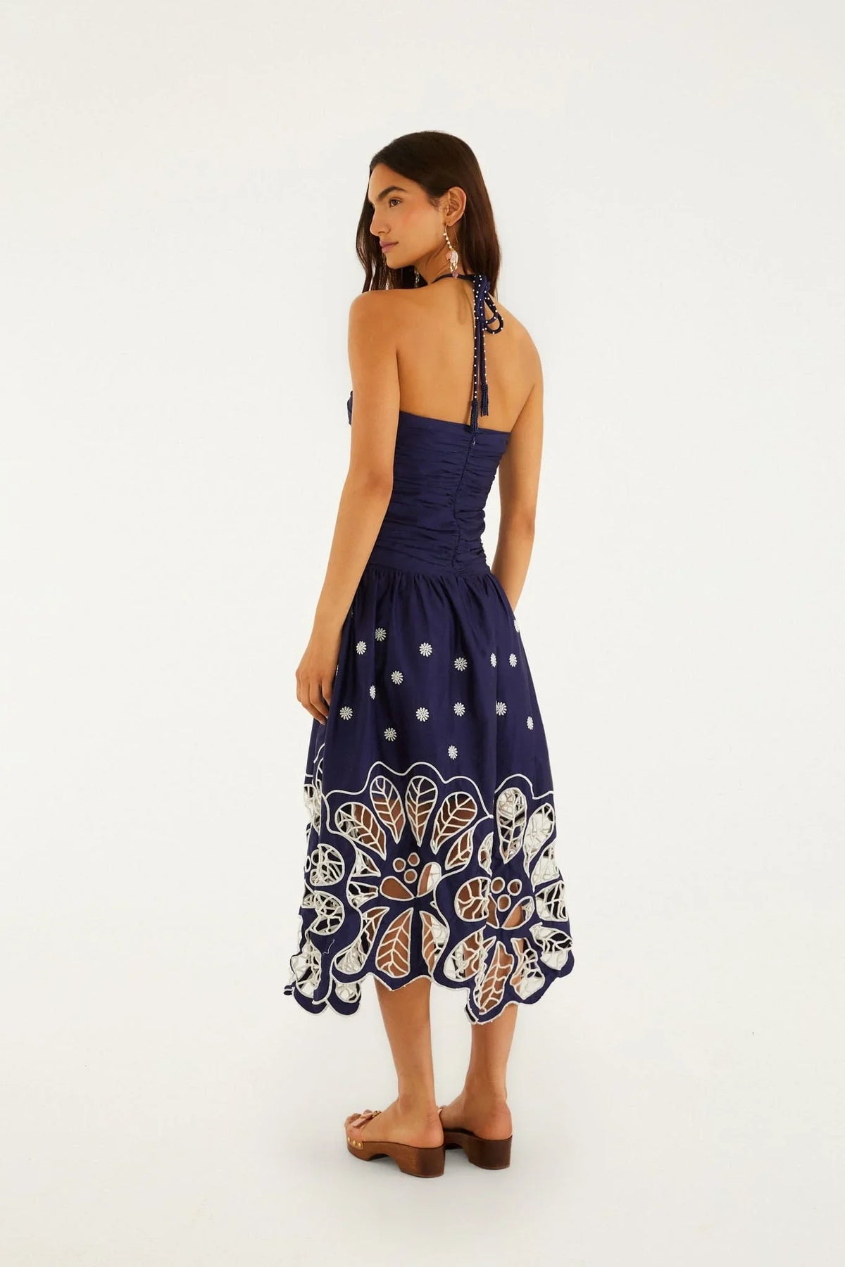 Navy Blue Embroidered Richelieu Midi Dress