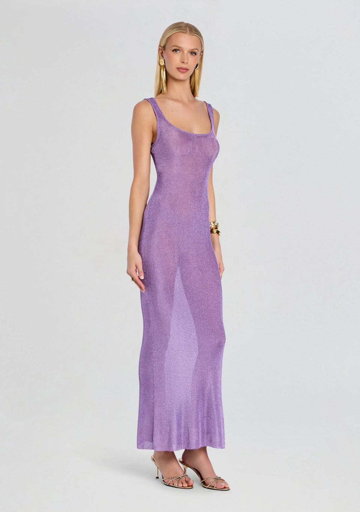 Robe longue en maille métallisée Martina