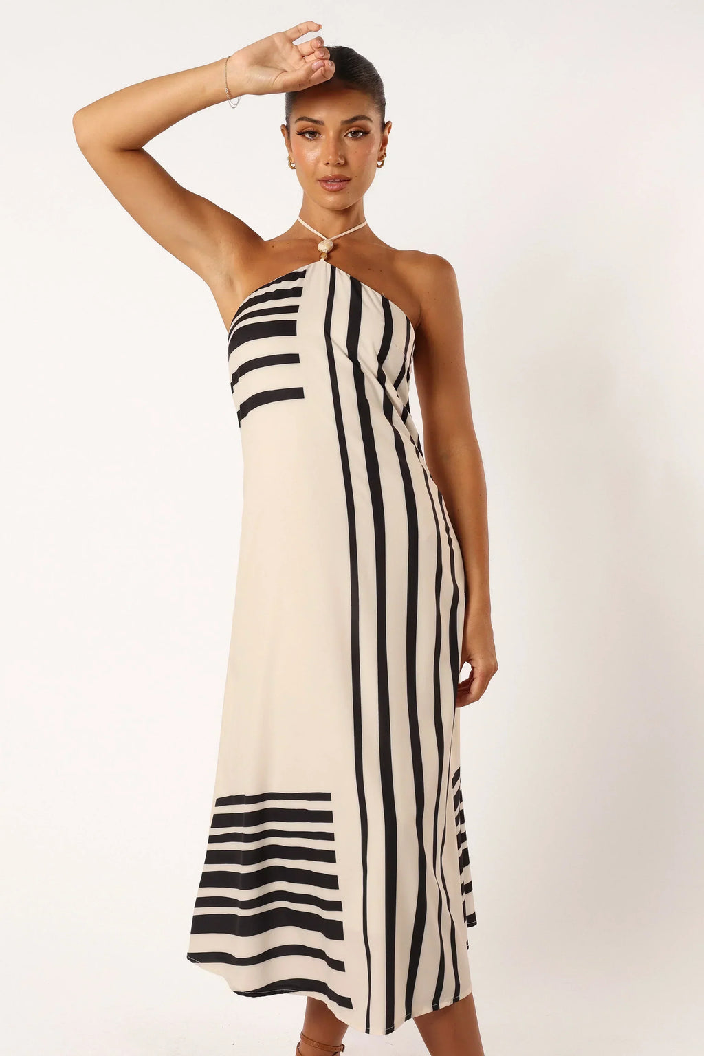 Robe midi dos nu Deana – Crème Noir
