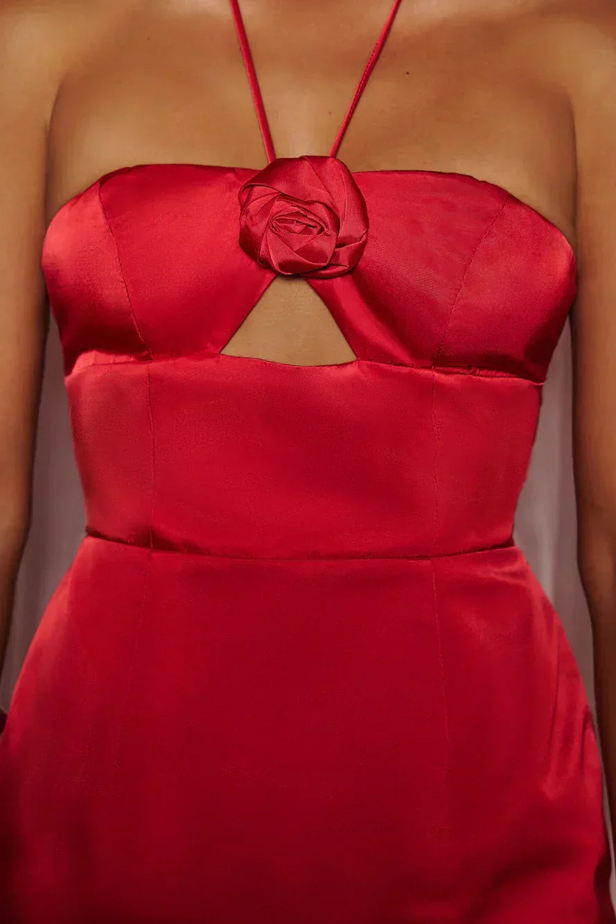 Mini-robe bustier en satin rouge Admired With Roses