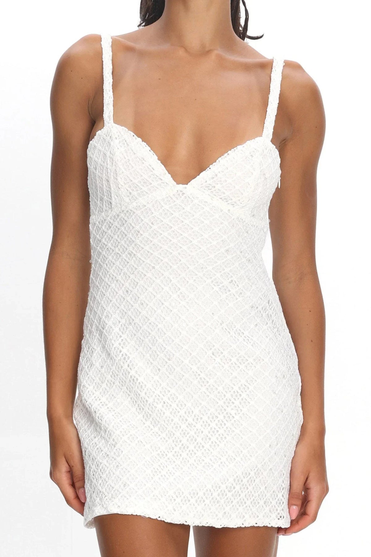 Mini-robe en crochet Honduras à sequins blanc cassé